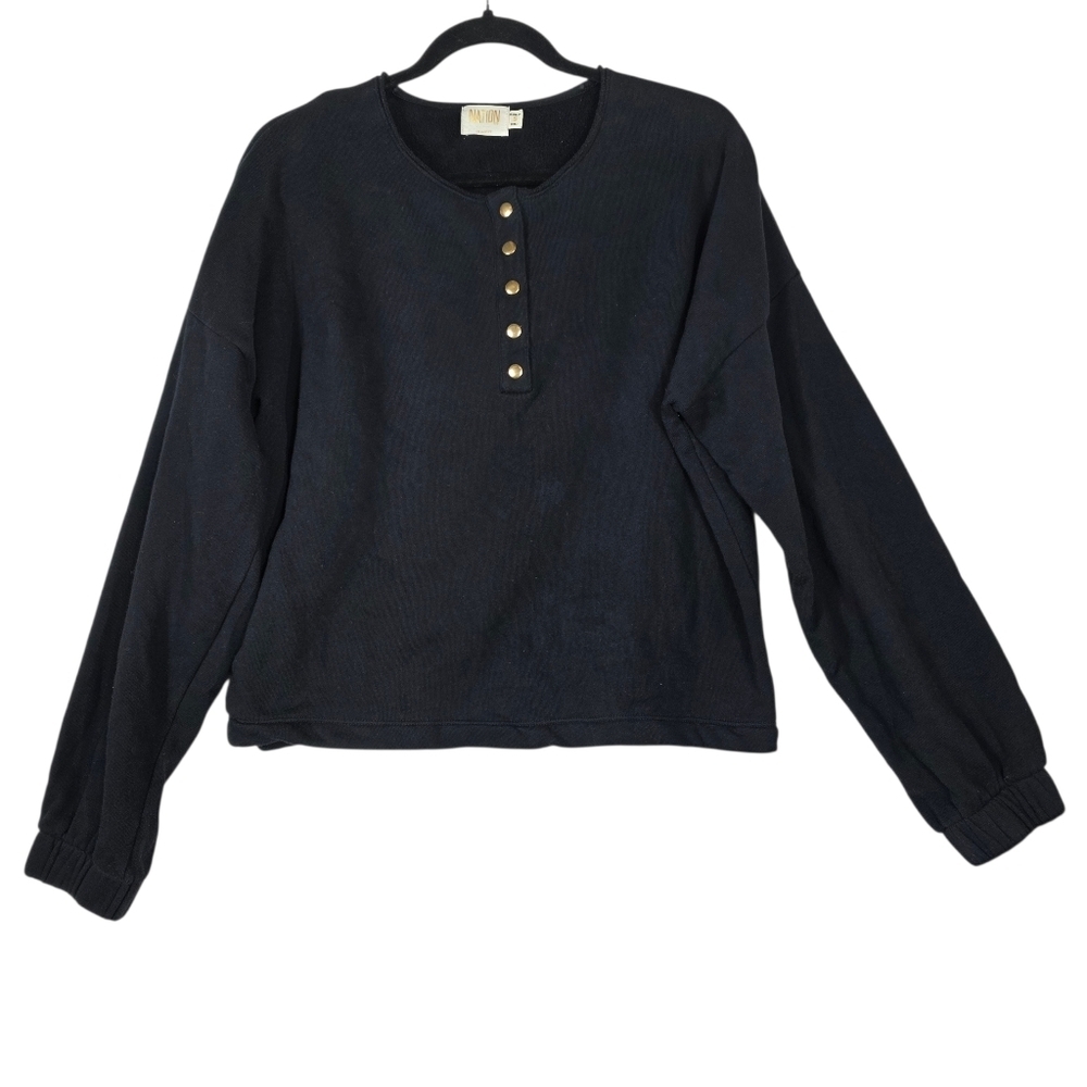 Nation LTD Perfectly undone Black Henley with Gold Buttons Top/ sweater